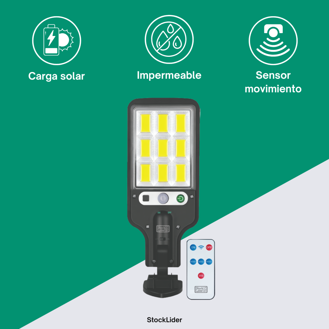 Farola Solar 108 LED COB con Sensor – IP65, 3 modos y control remoto