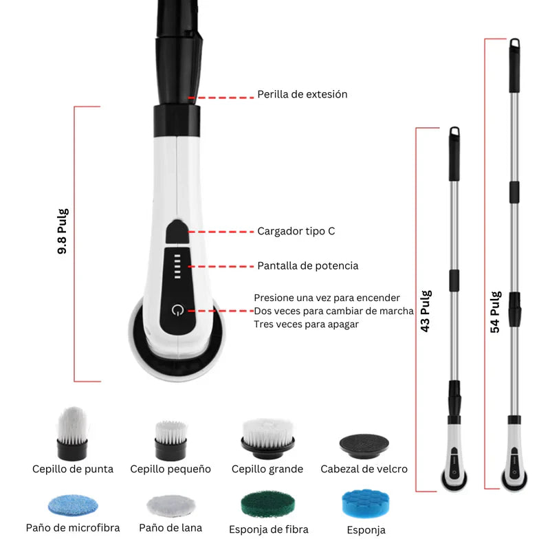 Cepillo Eléctrico de Limpieza Inalámbrico 9 en 1 (Baño, cocina, coche)