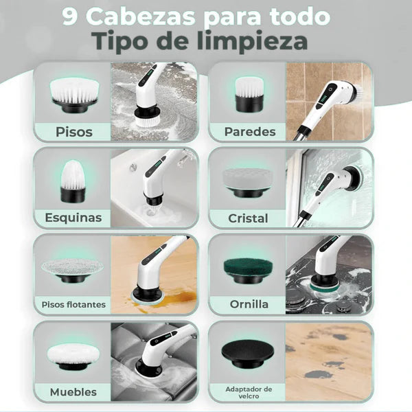 Cepillo Eléctrico de Limpieza Inalámbrico 9 en 1 (Baño, cocina, coche)