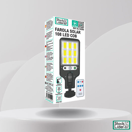 Farola Solar 108 LED COB con Sensor – IP65, 3 modos y control remoto